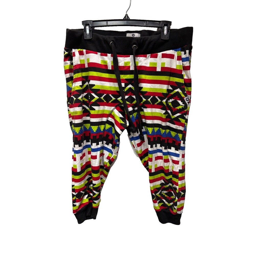 Akademiks Multicolor Geometric Print Jogger Pants - Black Waistband